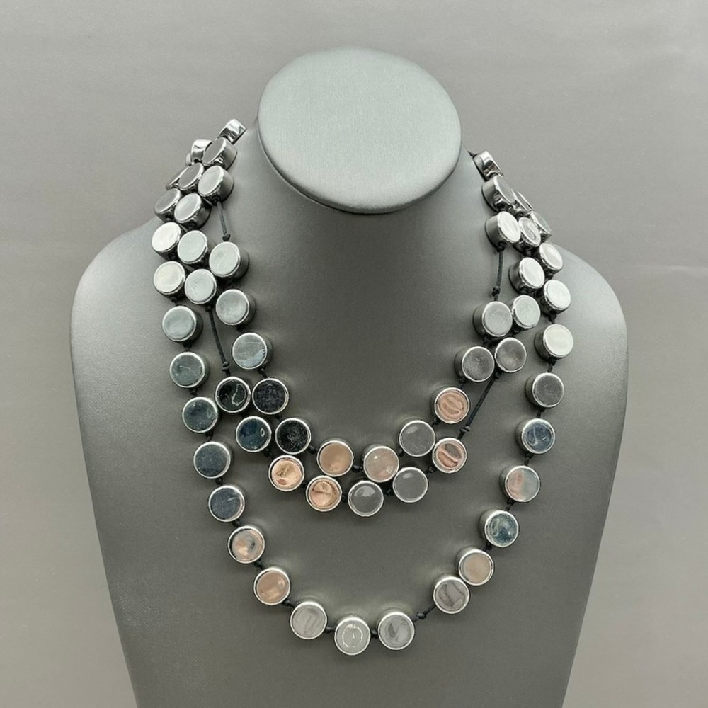 Chico's Layered Necklace Women Silver Multi Strand Disc Bead Statement 20"
